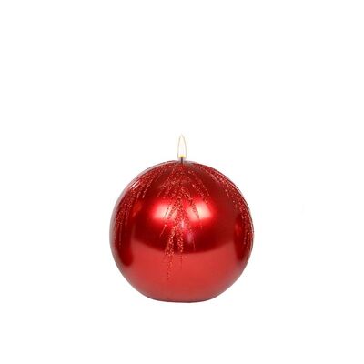 Świeca kula K-4 Brokatowe Gałązki 10 cm metalik czerwona