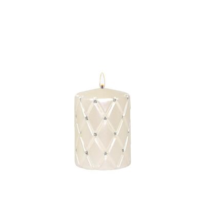 Świeca pieńkowa 10 x 7 cm pikowana kratka metalik perłowa