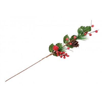 Gałązka ozdobna z ostrokrzewem 70 cm