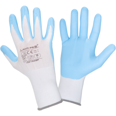 Rękawice nitrylowe biało-niebieskie L221608P "8" CE LAHTI PRO