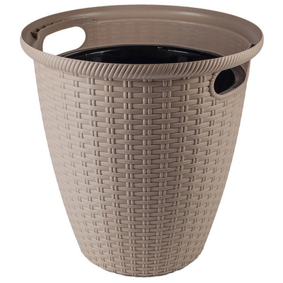 Donica rattanowa D 328 mm / 20 l z doniczką wewnętrzną 11 l mleczna czekolada