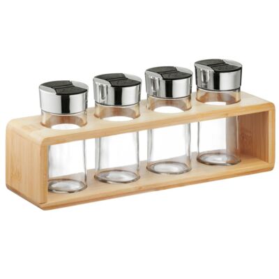 Komplet przyprawników w bambusowym stojaku 5 elementów