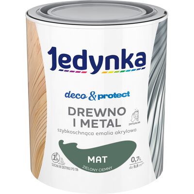 Farba akrylowa Jedynka DecoProtect Drewno i Metal Mat Zielony ciemny 0,7 l