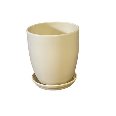 Doniczka Classic wysoka z podstawką 19 cm ceramiczna kremowa