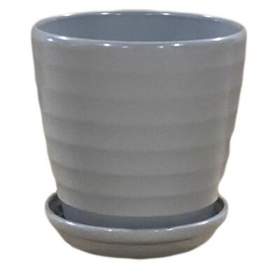 Doniczka Wave 15 cm ceramiczna szara z podstawką