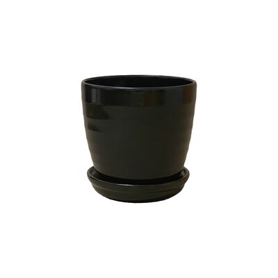 Doniczka Wave 18 cm ceramiczna grafitowa z podstawką