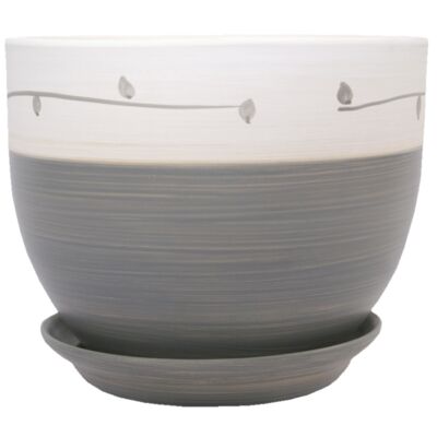 Doniczka Classic z podstawką drewno IV 23 cm ceramiczna szara