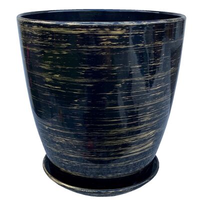 Doniczka Classic wysoka 16 cm ceramiczna grafitowo-złota z podstawką