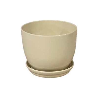 Doniczka Classic z podstawką 25 cm ceramiczna kremowa