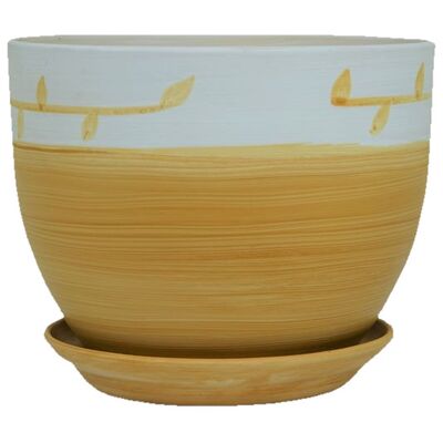 Doniczka Classic z podstawką drewno V 19,5 cm ceramiczna beżowa