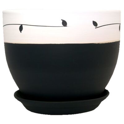Doniczka Classic z podstawką drewno V 16,5 cm ceramiczna grafit