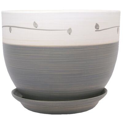 Doniczka Classic z podstawką drewno V 16,5 cm ceramiczna szara