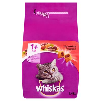 Karma dla kotów dorosłych pełnoporcjowa z wołowiną przepyszne paszteciki 1,4 kg Whiskas
