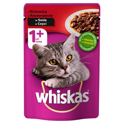 Karma dla kotów dorosłych pełnoporcjowa z wołowiną w sosie 100 g Whiskas