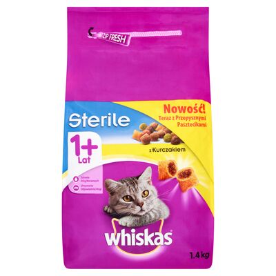 Karma dla kotów dorosłych pełnoporcjowa Sterile z kurczakiem przepyszne paszteciki 1,4 kg Whiskas