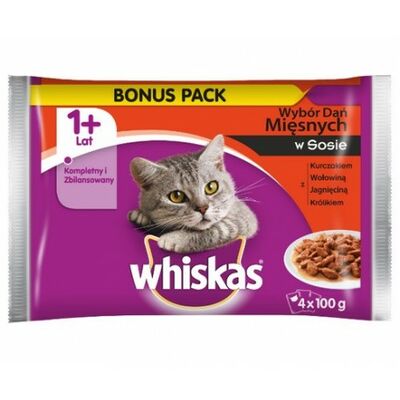 Karma pełnoporcjowa mokra dla kota bonus 10% mięsna sos 4 x 100 g Whiskas