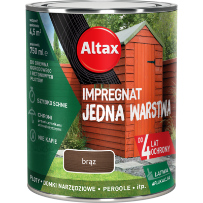 Zdjęcie impregnat do drewna ogrodowego jedna warstwa 0,75 l brąz altax