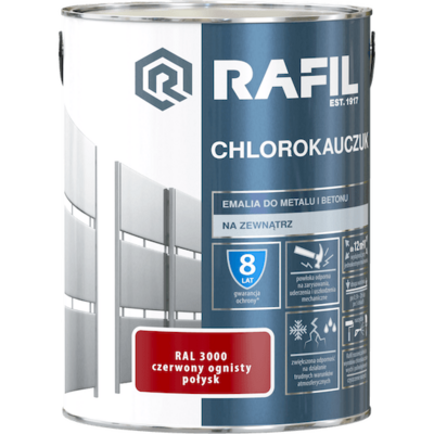 Emalia chlorokauczukowa czerwony 5 l RAFIL