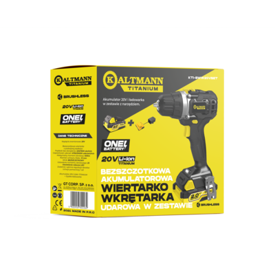 Wiertarko-wkrętarka udarowa 2-biegowa Brushless z akumulatorem 2.0 Ah i ładowarką KALTMANN TITANIUM