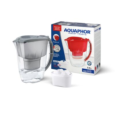 Dzbanek filtrujący Aquaphor Amethyst 2,8 l + wkład B100-25 Maxfor ze wskaźnikiem wymiany wkładu szary