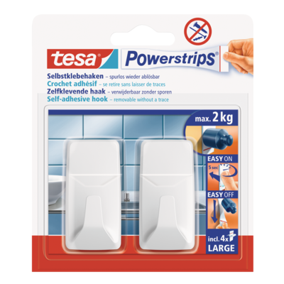 Haczyk samoprzylepny Powerstrips prostokątny duży biały do 2 kg tesa