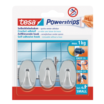 Фото - Рушникотримач TESA Haczyk samoprzylepny Powerstrips owalny chrom do 1 kg 