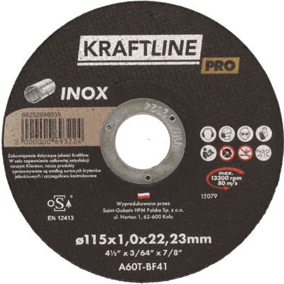 Tarcza do cięcia T41 115 x 2 x 22,23 mm inox  KRAFTLINE PRO