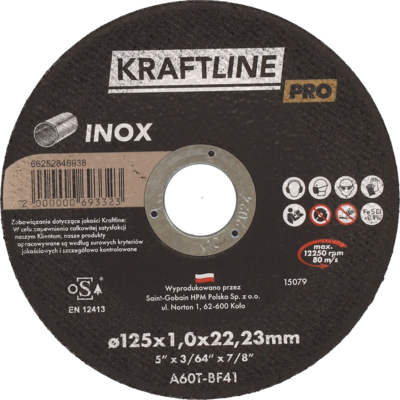 Tarcza do cięcia T41 125 x 1 x 22,23 mm inox  KRAFTLINE PRO