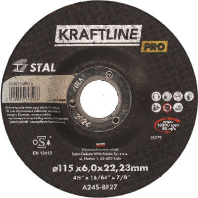 Tarcza do szlifowania T27 115 x 6 x 22,23 stal KRAFTLINE PRO