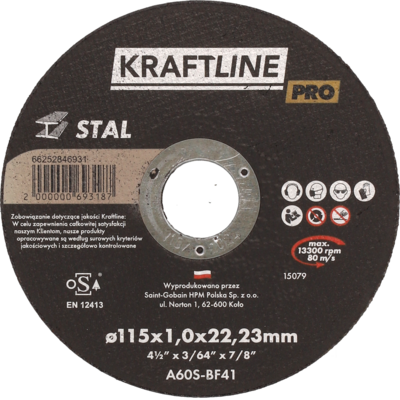 Tarcza do cięcia T41 115 x 1 x 22,23 mm stal KRAFTLINE PRO
