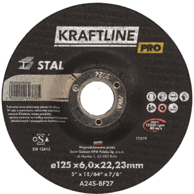 Tarcza do szlifowania T27 125 x 6 x 22,23 stal KRAFTLINE PRO