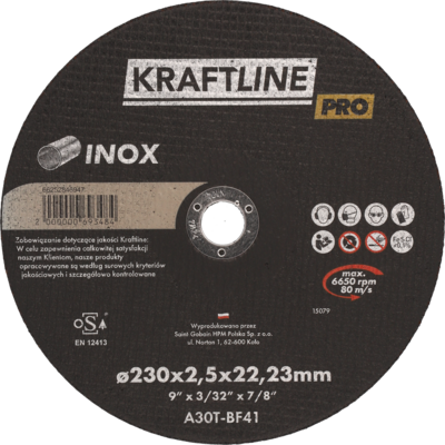 Tarcza do cięcia T41 230 x 2 x 22,23 mm inox  KRAFTLINE PRO