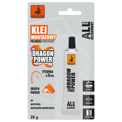 Klej montażowy polimer hybrydowy bezbarwny 20 g DRAGON POWER