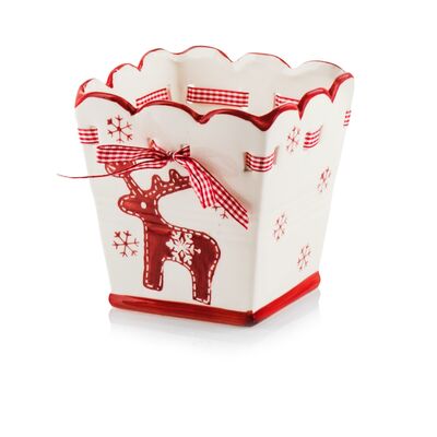 Osłonka kwadrat reniferek 15 cm beżowy