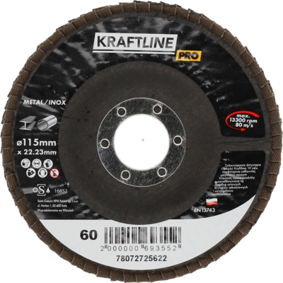 Tarcza ścierna lamelkowa 115 x 22 mm P60 cyrkon KRAFTLINE PRO