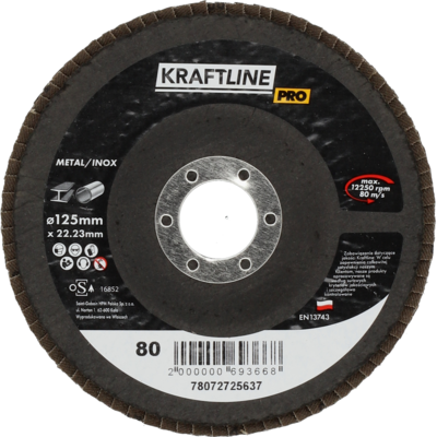 Tarcza ścierna lamelkowa 125 x 22 mm P80 cyrkon KRAFTLINE PRO