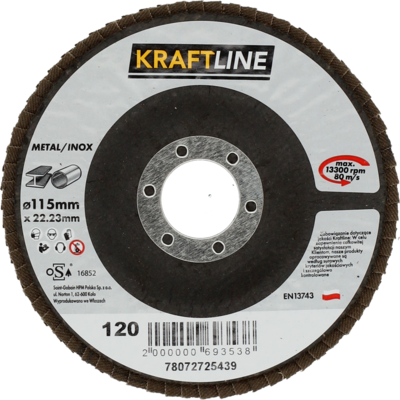 Tarcza ścierna lamelkowa 115 x 22 mm P120 elektrokorund KRAFTLINE