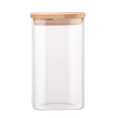 Pojemnik kwadratowy BOROSILIKAT 1350 ml z bambusową pokrywką