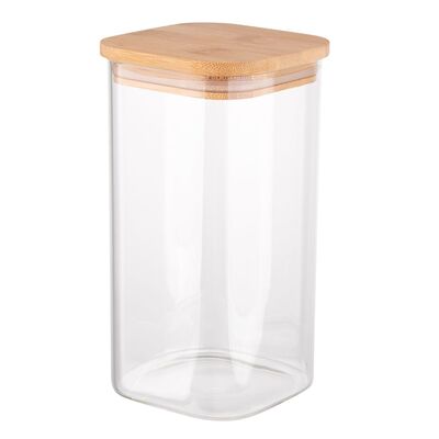Pojemnik kwadratowy BOROSILIKAT 1450 ml z bambusową pokrywką