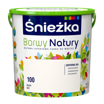 Farba lateksowa Barwy Natury biały bez 100 2,5 l Śnieżka