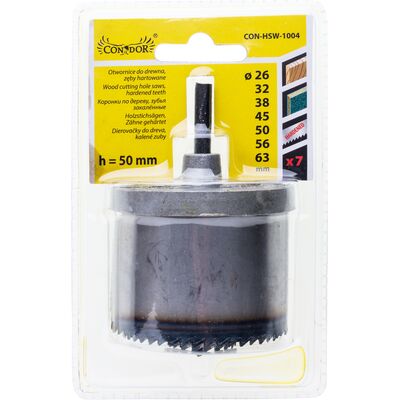 Otwornica do drewna 26 - 63 mm h 50 mm zęby hartowane, zestaw: 7 sztuk Condor