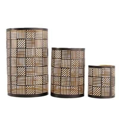 Lampion metalowy na świece krata S czarny 10 x 8 cm