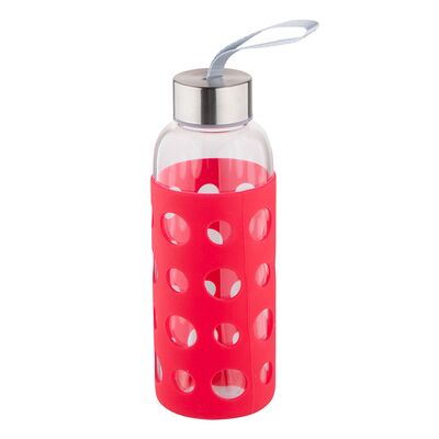 Butelka szklana w silikonowej osłonie 425 ml czerwona