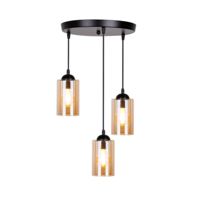 Lampa wisząca BISTRO czarny talerz 3x40W E27 klosz brązowy