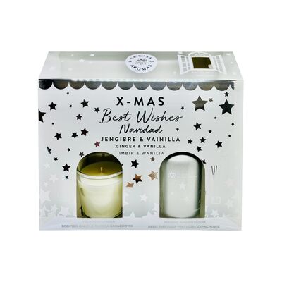 Zestaw X-Mas patyczki zapachowe 100 ml + świeca imbir-wanilia LCA