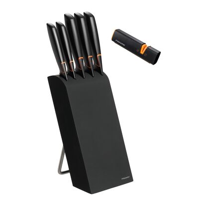 Zestaw 5 noży w bloku + ostrzałka Roll-Sharp Fiskars