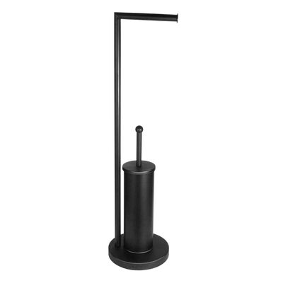 Stojak na papier toaletowy metalowy + szczotka do WC 10,5 x 19,5 x 70 cm czarny