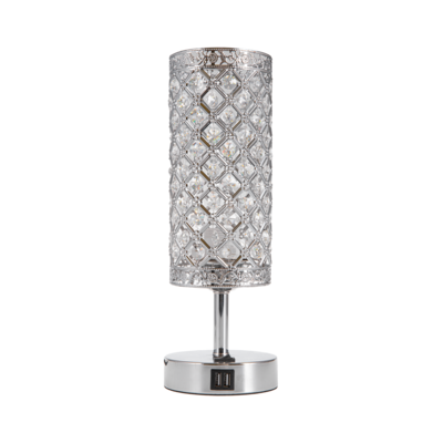 Lampa stołowa z kryształowym abażurem 30 cm srebrna