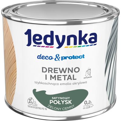 Farba akrylowa Jedynka DecoProtect Drewno i Metal Satynowy Połysk Zielony ciemny 0,2 l