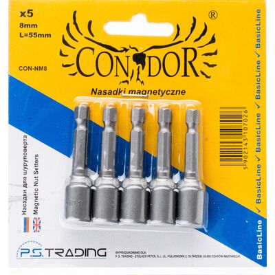 Nasadka z magnesem typ "Farmer" 8 mm, zestaw: 5 sztuk Condor